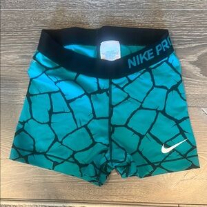 Nike Pro Teal and Black Patterned Shorts